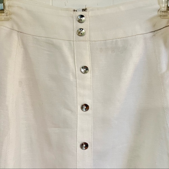 White buttoned long mid-calf length midi skirt cotton blend and linen plus size - Picture 2 of 12
